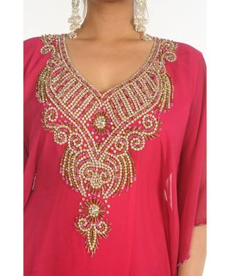Pink Georgette Embroidered Zari_Work Islamic-Kaftans 4