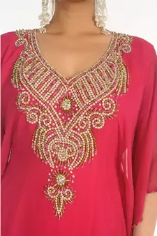 Pink Georgette Embroidered Zari_Work Islamic-Kaftans