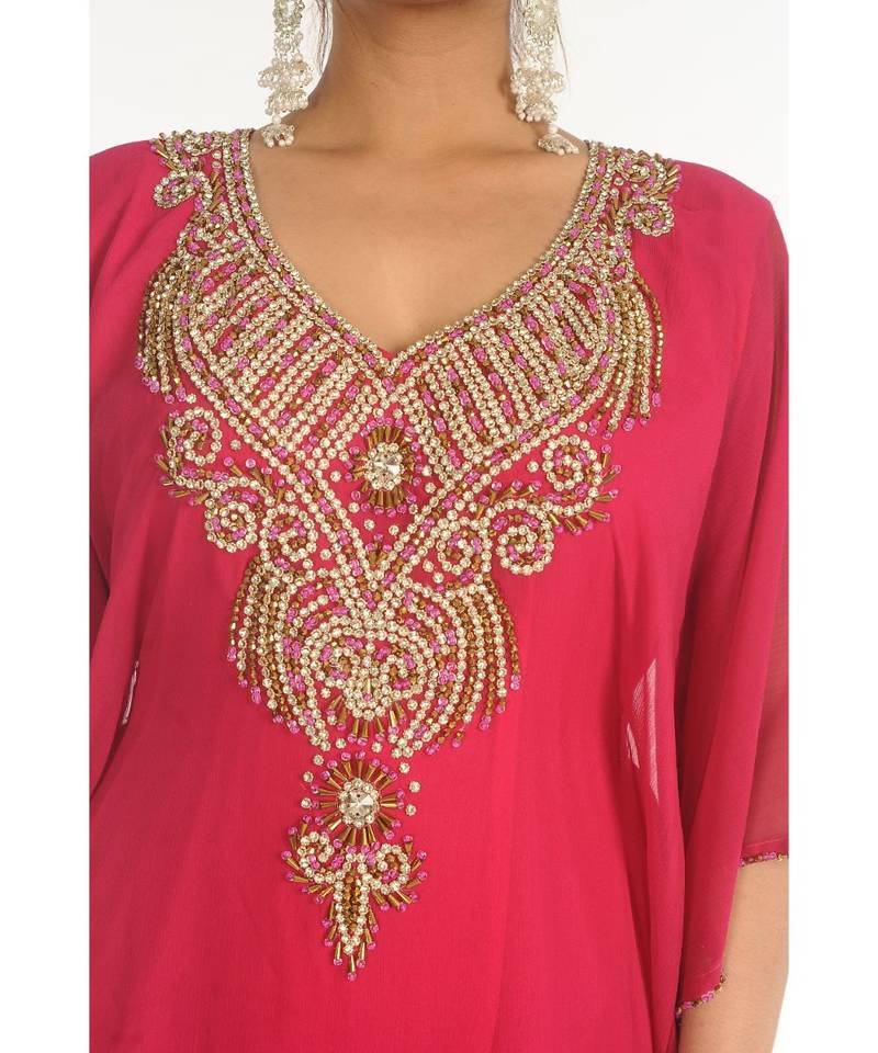 Pink Georgette Embroidered Zari_Work Islamic-Kaftans
