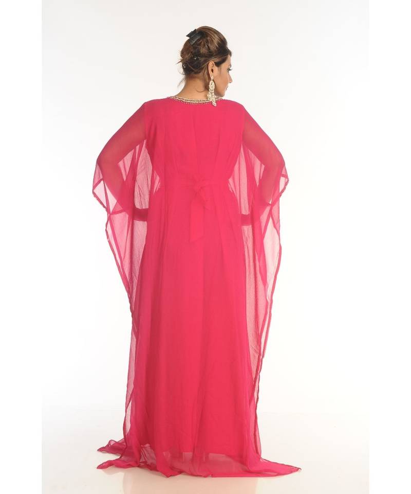 Pink Georgette Embroidered Zari_Work Islamic-Kaftans