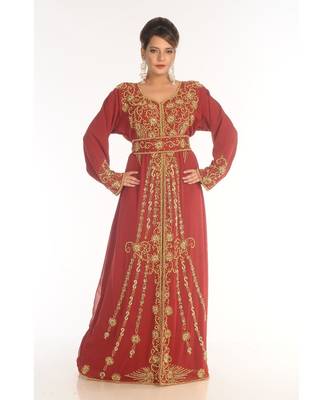 Maroon Georgette Embroidered Zari_Work Islamic-Kaftans 1
