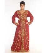 Maroon Georgette Embroidered Zari_Work Islamic-Kaftans