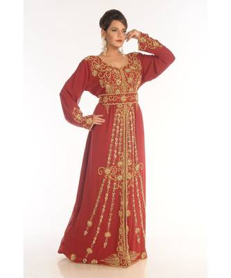 Maroon Georgette Embroidered Zari_Work Islamic-Kaftans 2