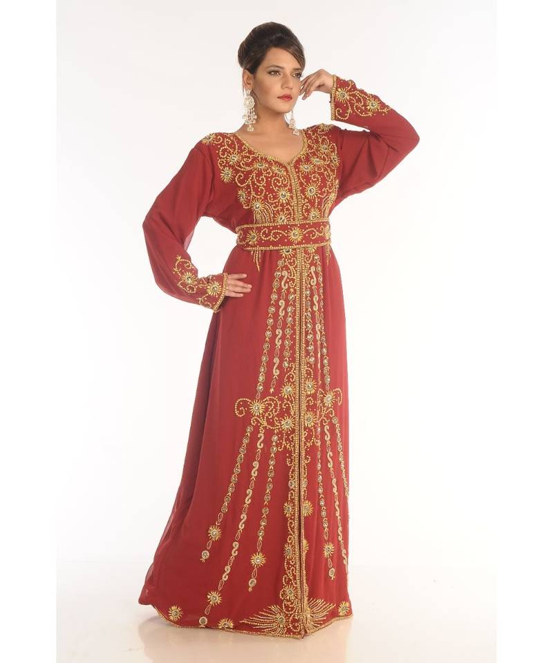 Maroon Georgette Embroidered Zari_Work Islamic-Kaftans
