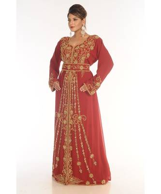 Maroon Georgette Embroidered Zari_Work Islamic-Kaftans 3