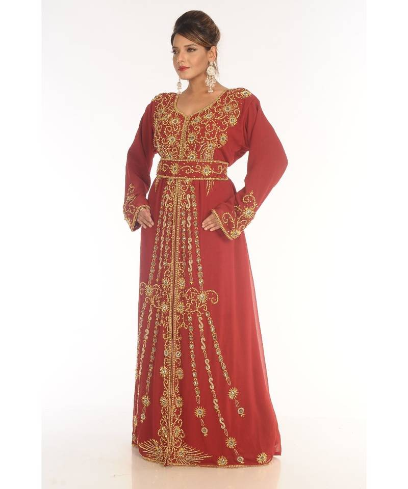 Maroon Georgette Embroidered Zari_Work Islamic-Kaftans