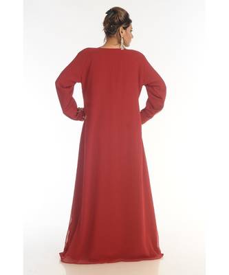 Maroon Georgette Embroidered Zari_Work Islamic-Kaftans 5