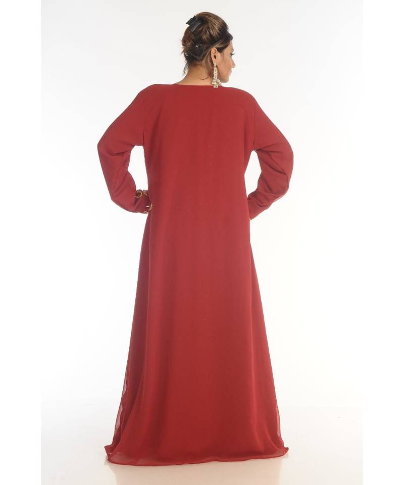 Maroon Georgette Embroidered Zari_Work Islamic-Kaftans