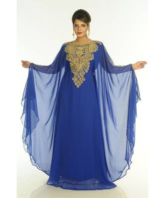 Blue Georgette Embroidered Zari_Work Islamic-Kaftans 1