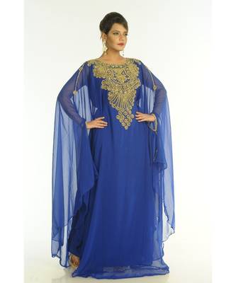 Blue Georgette Embroidered Zari_Work Islamic-Kaftans 2