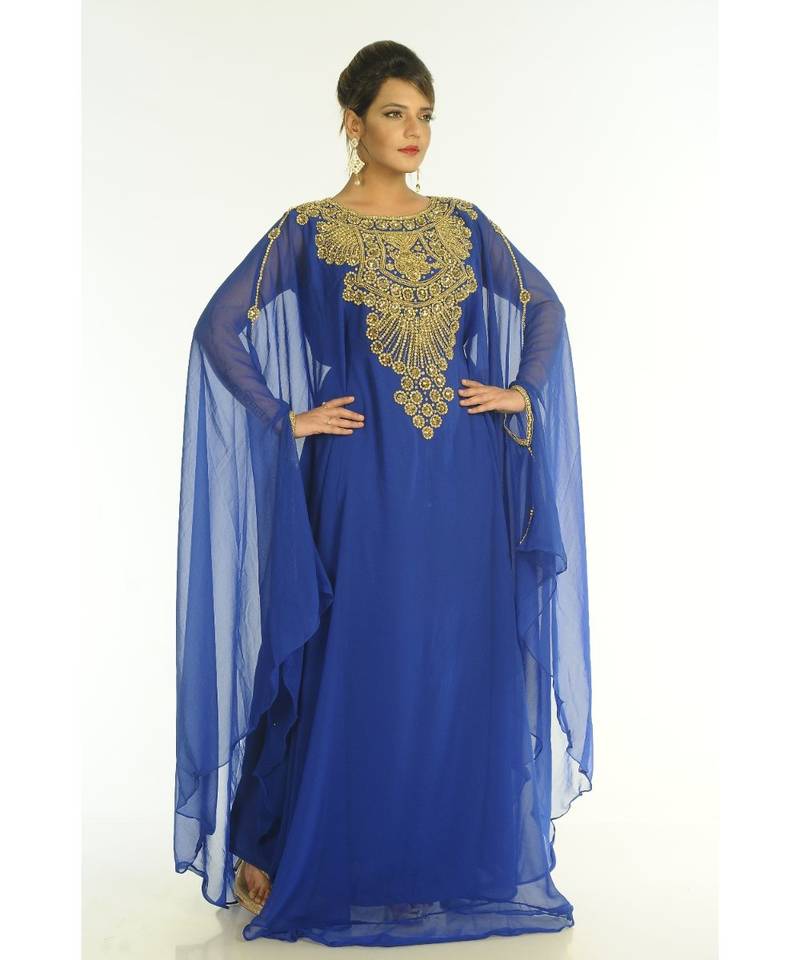 Blue Georgette Embroidered Zari_Work Islamic-Kaftans