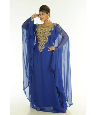 Blue Georgette Embroidered Zari_Work Islamic-Kaftans 3