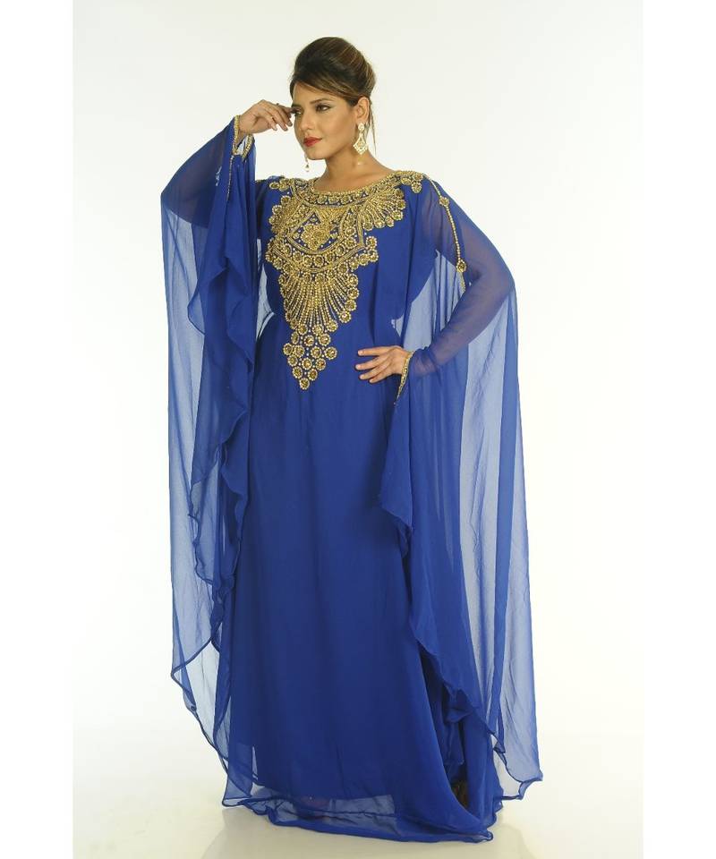 Blue Georgette Embroidered Zari_Work Islamic-Kaftans