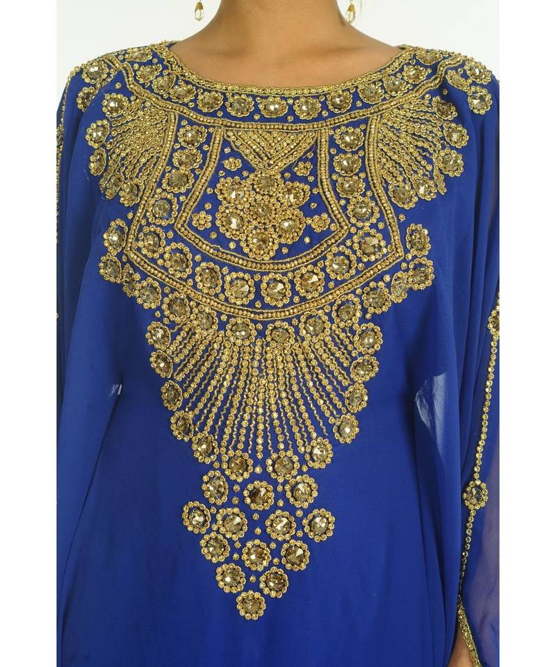 Blue Georgette Embroidered Zari_Work Islamic-Kaftans