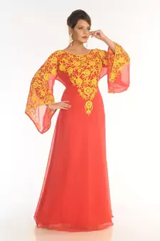 Red Georgette Embroidered Zari_Work Islamic-Kaftans