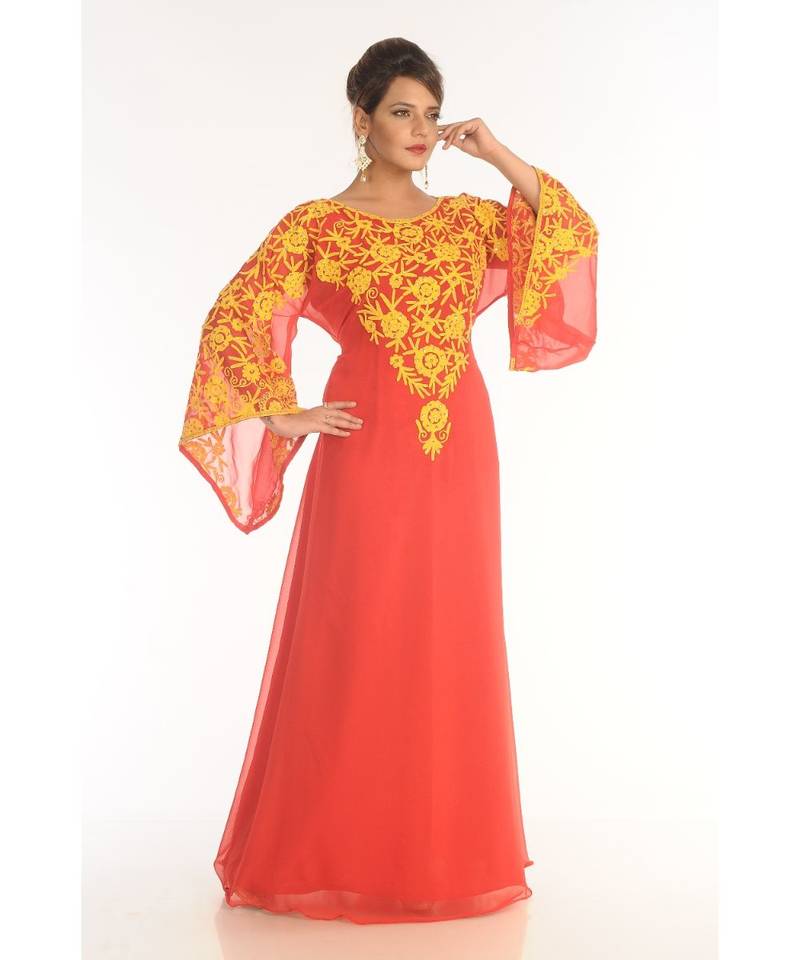 Red Georgette Embroidered Zari_Work Islamic-Kaftans