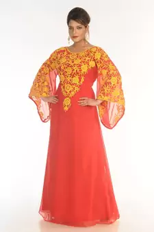 Red Georgette Embroidered Zari_Work Islamic-Kaftans