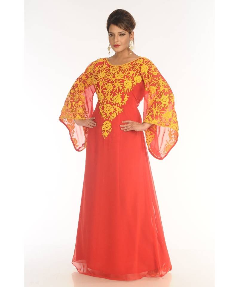 Red Georgette Embroidered Zari_Work Islamic-Kaftans