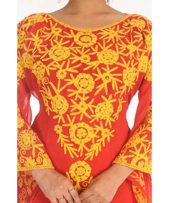 Red Georgette Embroidered Zari_Work Islamic-Kaftans 4