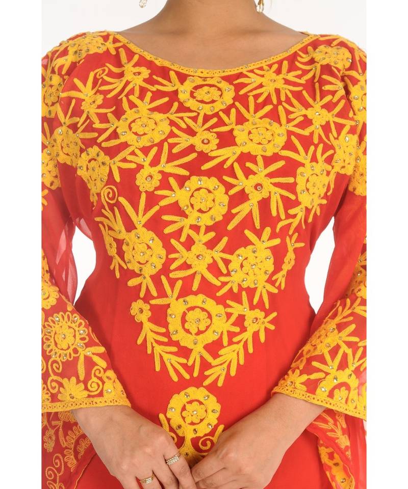 Red Georgette Embroidered Zari_Work Islamic-Kaftans