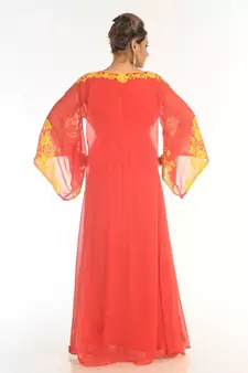 Red Georgette Embroidered Zari_Work Islamic-Kaftans