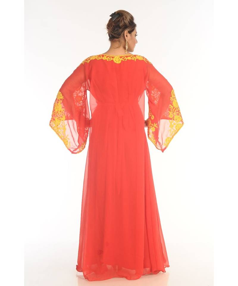 Red Georgette Embroidered Zari_Work Islamic-Kaftans