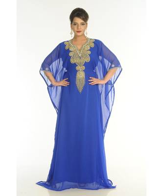 Blue Georgette Embroidered Zari_Work Islamic-Kaftans 1