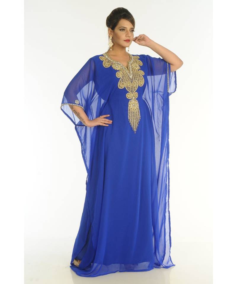 Blue Georgette Embroidered Zari_Work Islamic-Kaftans