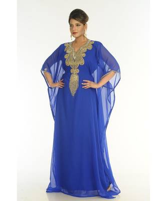 Blue Georgette Embroidered Zari_Work Islamic-Kaftans 3