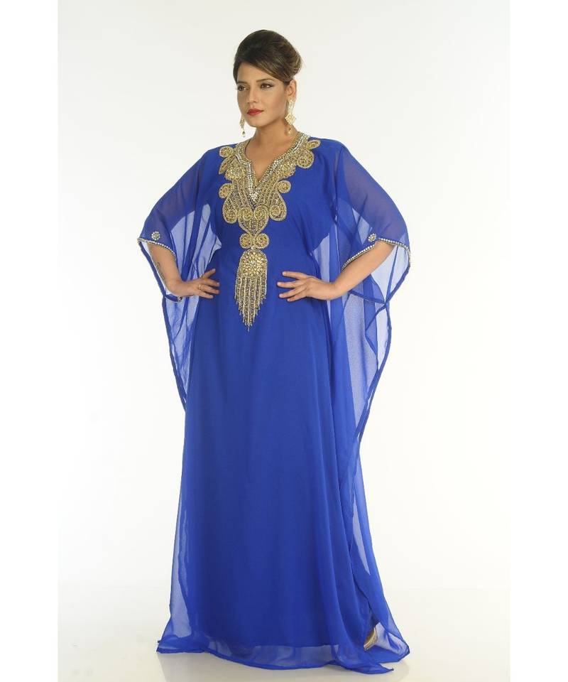 Blue Georgette Embroidered Zari_Work Islamic-Kaftans