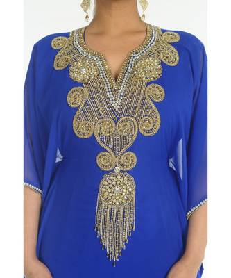 Blue Georgette Embroidered Zari_Work Islamic-Kaftans 4