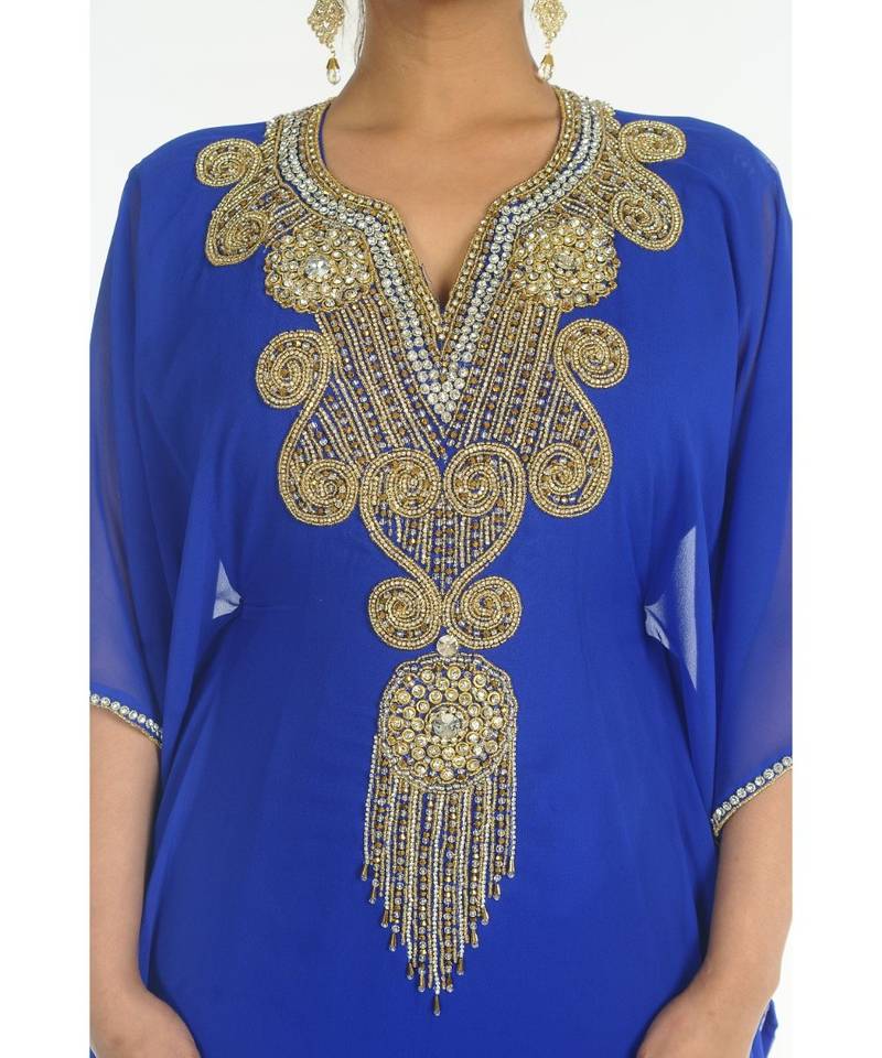 Blue Georgette Embroidered Zari_Work Islamic-Kaftans