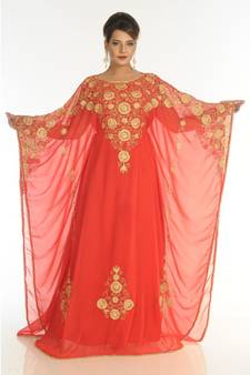 Red Georgette Embroidered Zari_Work Islamic-Kaftans