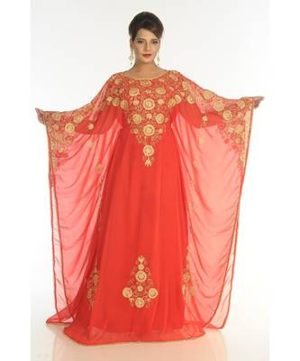 Red Georgette Embroidered Zari_Work Islamic-Kaftans 1