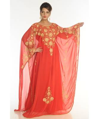 Red Georgette Embroidered Zari_Work Islamic-Kaftans 2