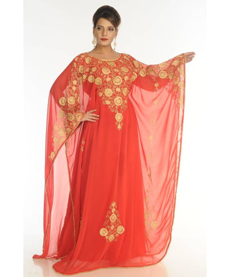 Red Georgette Embroidered Zari_Work Islamic-Kaftans