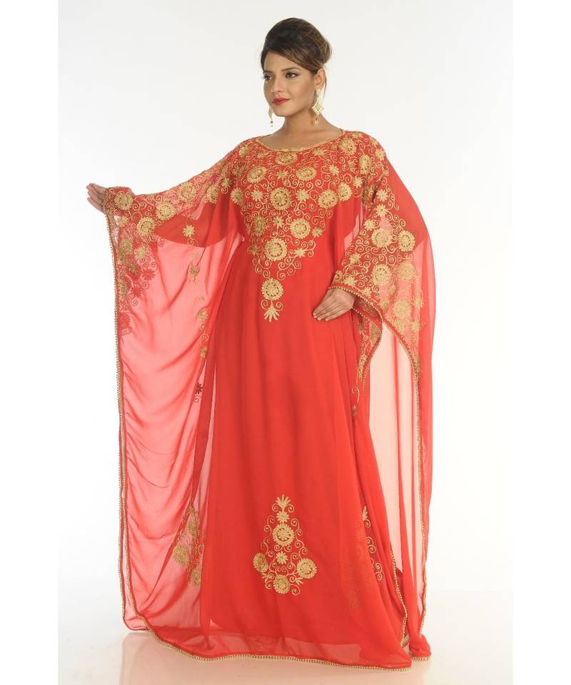 Red Georgette Embroidered Zari_Work Islamic-Kaftans