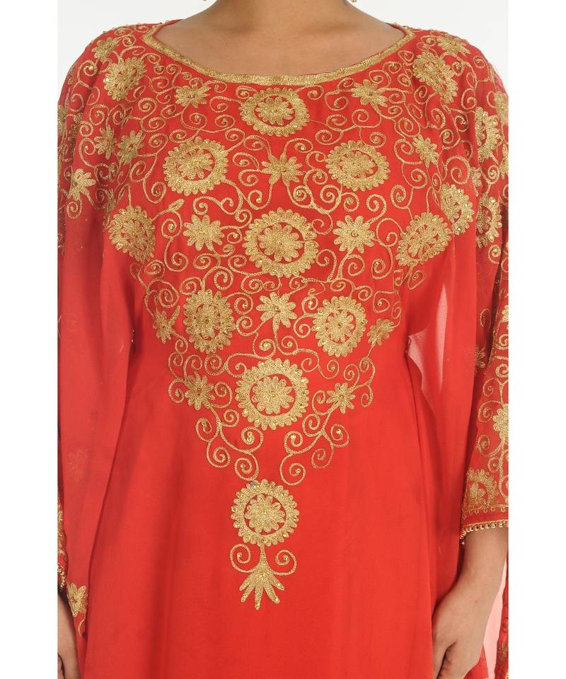 Red Georgette Embroidered Zari_Work Islamic-Kaftans