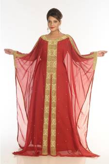Maroon Georgette Embroidered Zari_Work Islamic-Kaftans