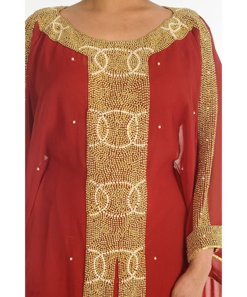 Maroon Georgette Embroidered Zari_Work Islamic-Kaftans