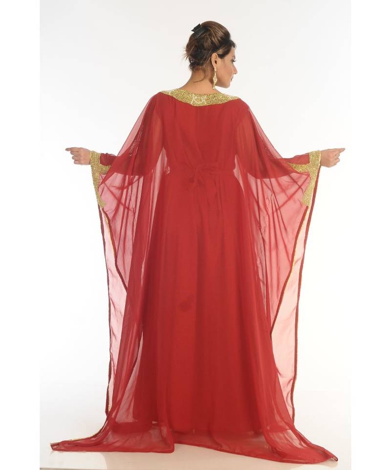 Maroon Georgette Embroidered Zari_Work Islamic-Kaftans