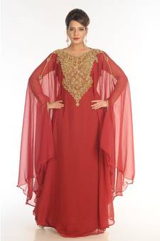 Maroon Georgette Embroidered Zari_Work Islamic-Kaftans