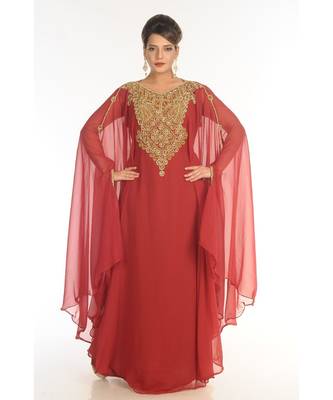 Maroon Georgette Embroidered Zari_Work Islamic-Kaftans 1