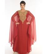 Maroon Georgette Embroidered Zari_Work Islamic-Kaftans