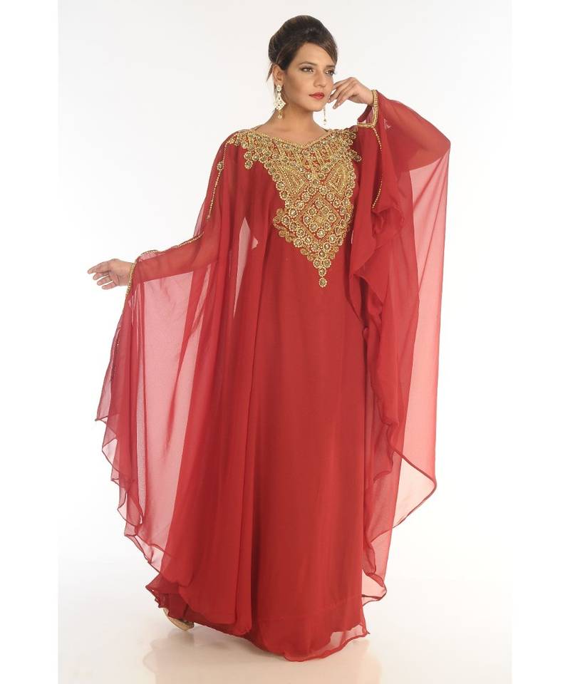 Maroon Georgette Embroidered Zari_Work Islamic-Kaftans