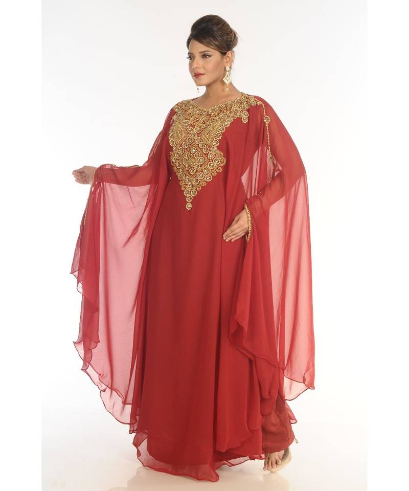 Maroon Georgette Embroidered Zari_Work Islamic-Kaftans