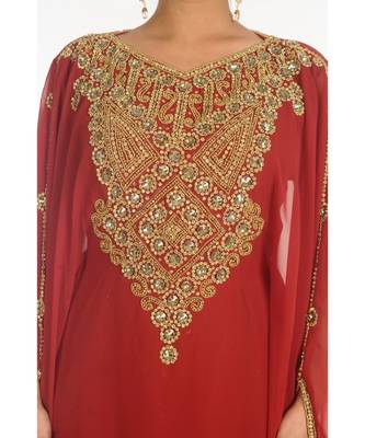 Maroon Georgette Embroidered Zari_Work Islamic-Kaftans 4