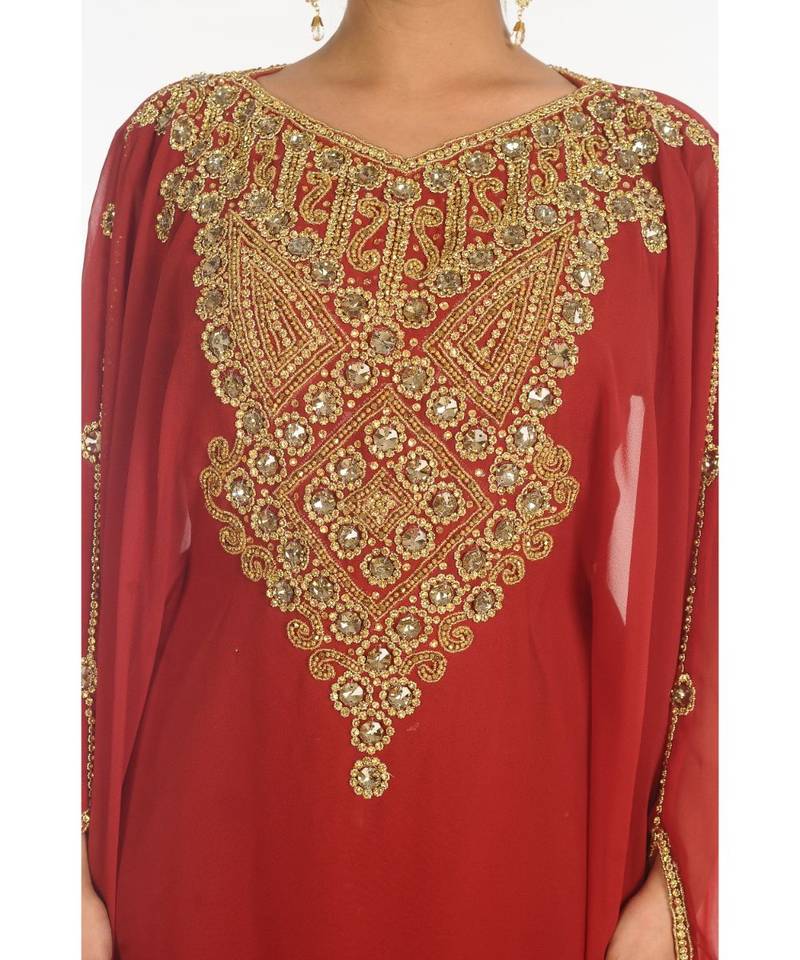 Maroon Georgette Embroidered Zari_Work Islamic-Kaftans