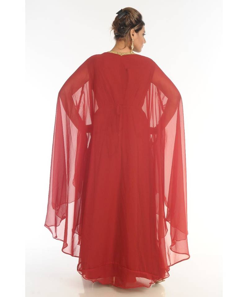 Maroon Georgette Embroidered Zari_Work Islamic-Kaftans