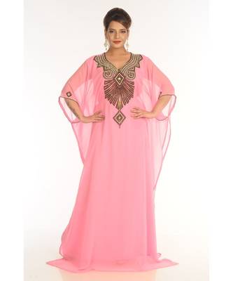 Pink Georgette Embroidered Zari_Work Islamic-Kaftans 1